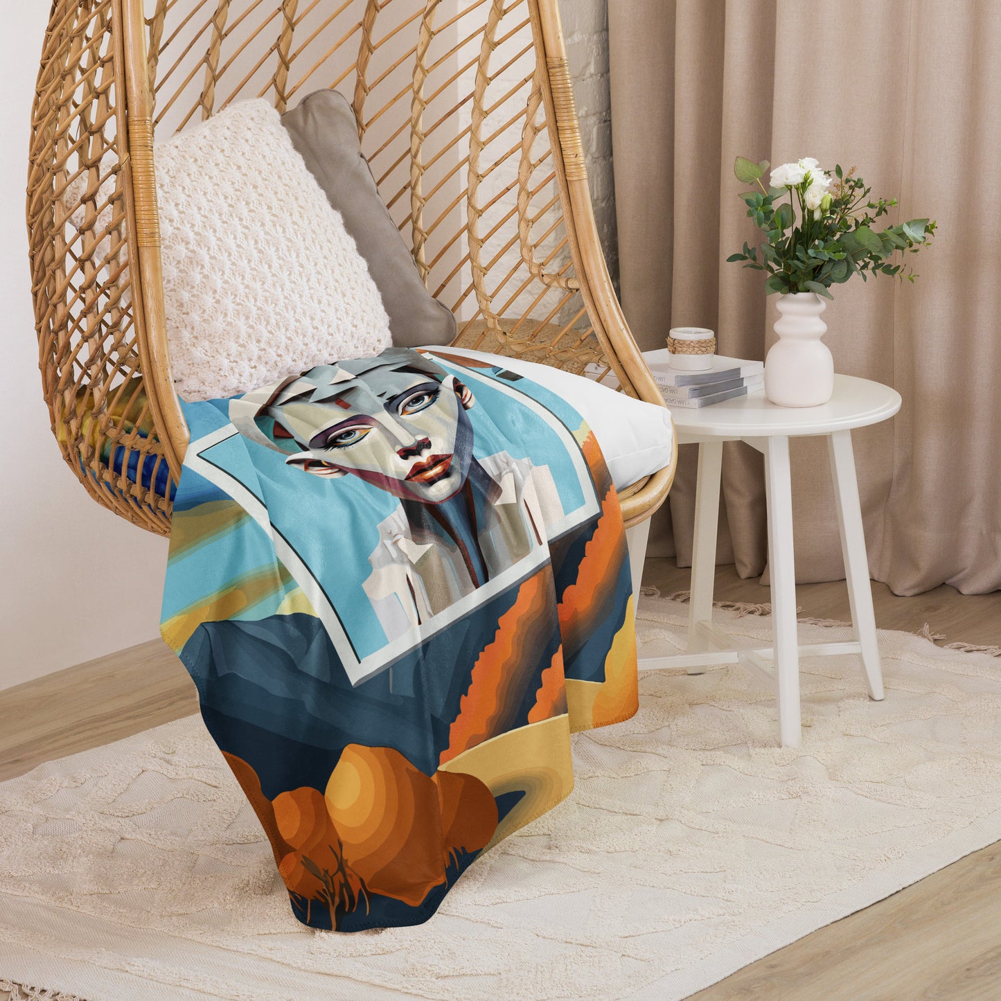 Sherpa blanket Kukloso Cubist Faces No 60, 60" x 80" - Free Shipping