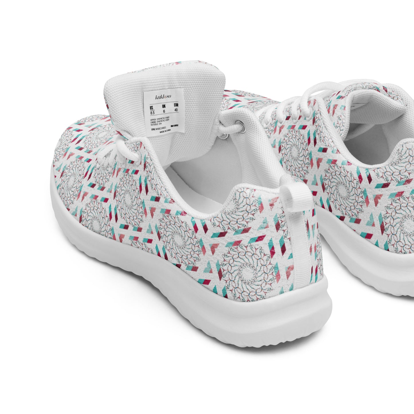 Women’s athletic shoes Kukloso Whimsical No 17 Red/Aqua on White - Free Shipping