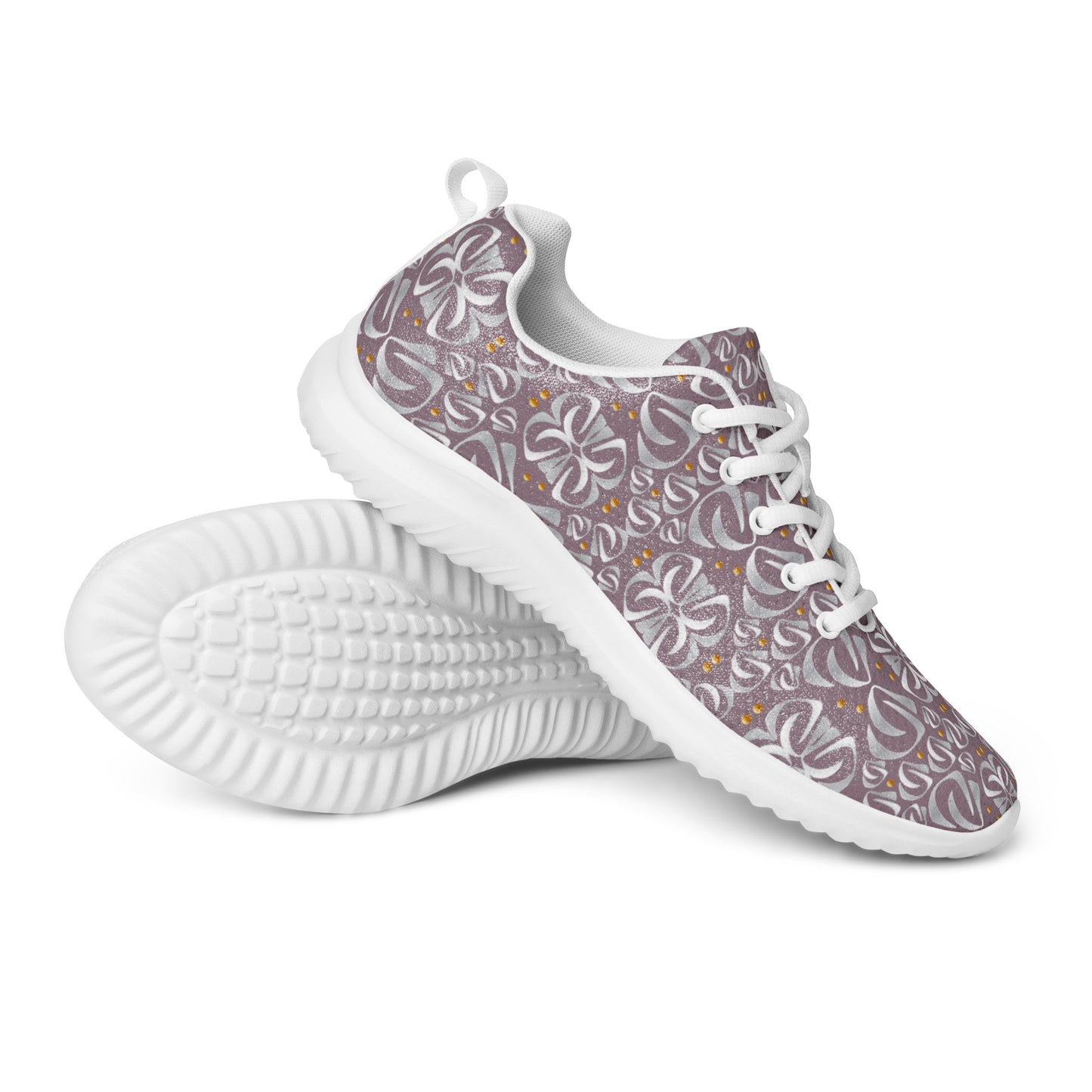 Women’s athletic shoes Kukloso Fleurons No 32 Gold, Silver on Mauve - Free Shipping