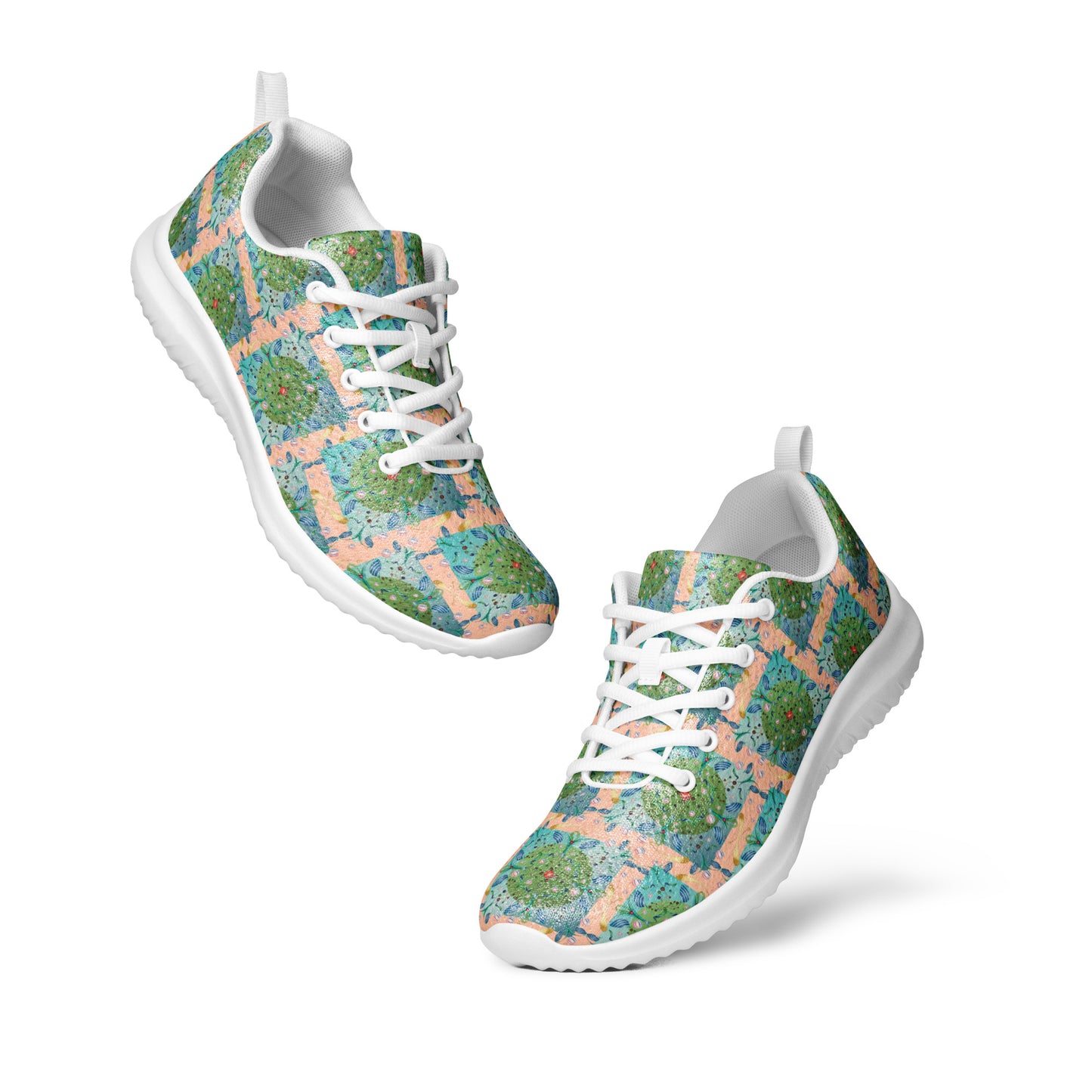 Women’s athletic shoes Kukloso Whimsical No 16 Green/Aqua on Peach - Free Shipping
