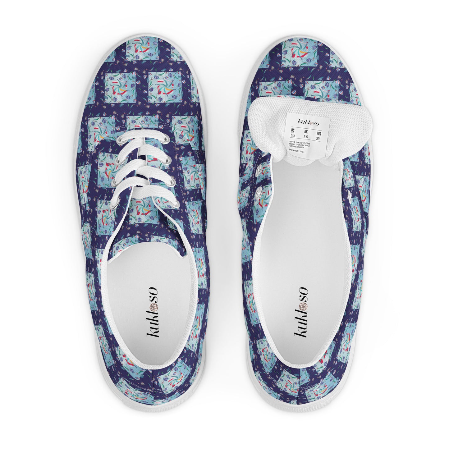 Women’s lace-up canvas shoes Kukloso Whimsical No 10 Navy - Free Shipping