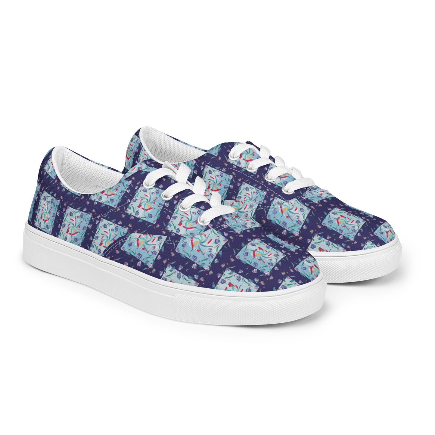 Women’s lace-up canvas shoes Kukloso Whimsical No 10 Navy - Free Shipping
