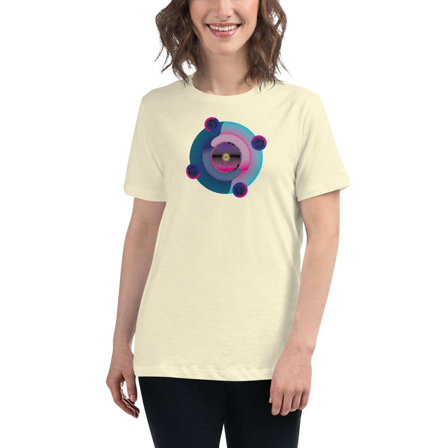Women's Relaxed T-Shirt Kuklos 4301 Abstract Mandala - Pink - Aqua colors Free Shipping