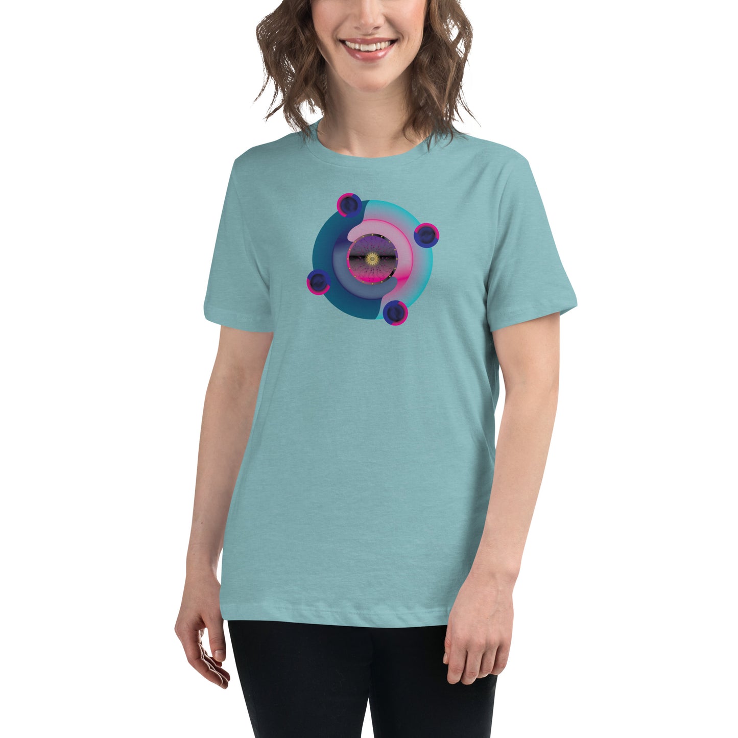 Women's Relaxed T-Shirt Kuklos 4301 Abstract Mandala - Pink - Aqua colors Free Shipping