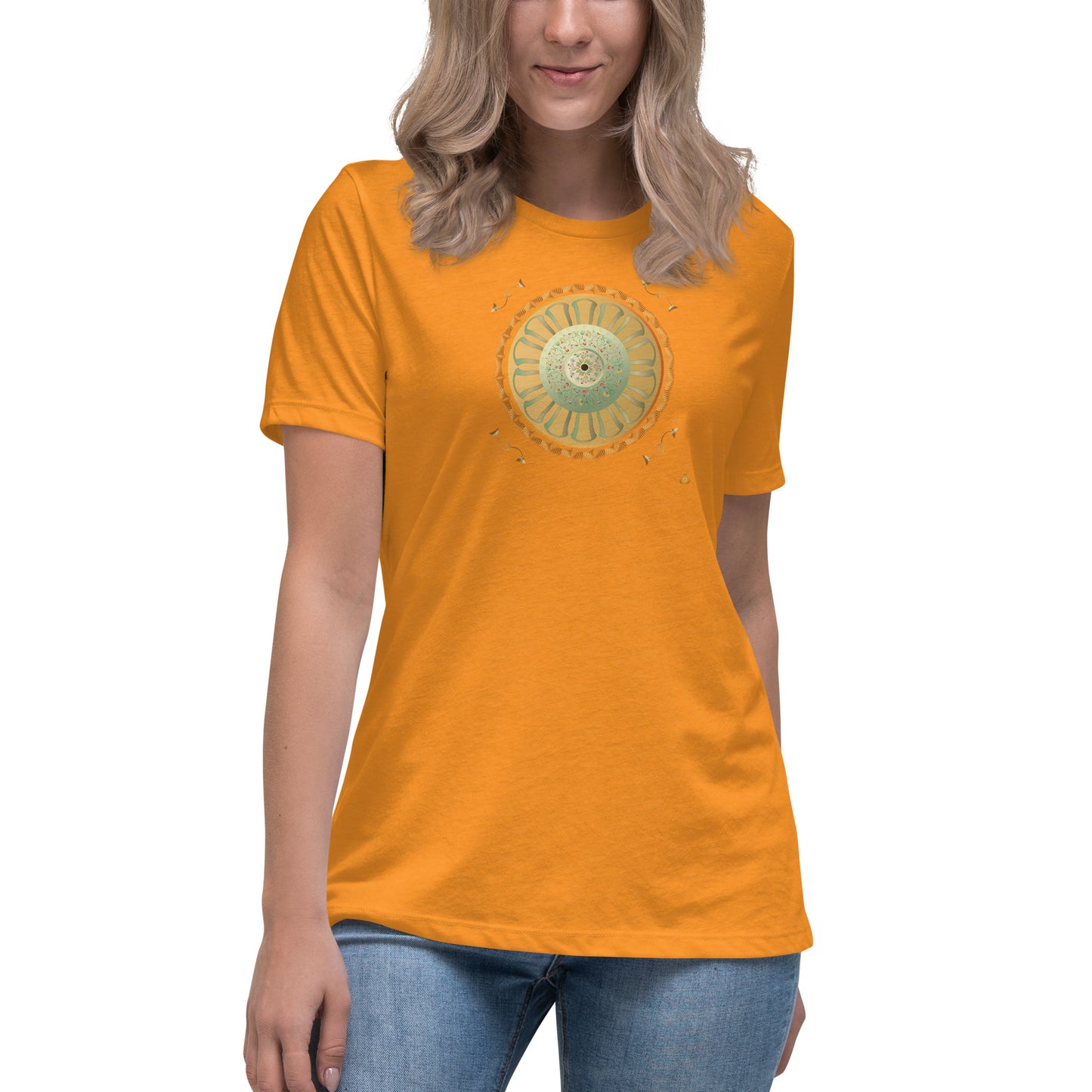 Women's Relaxed T-Shirt Kuklos 4308 Mandala Floral design Gold - Green Free Shipping
