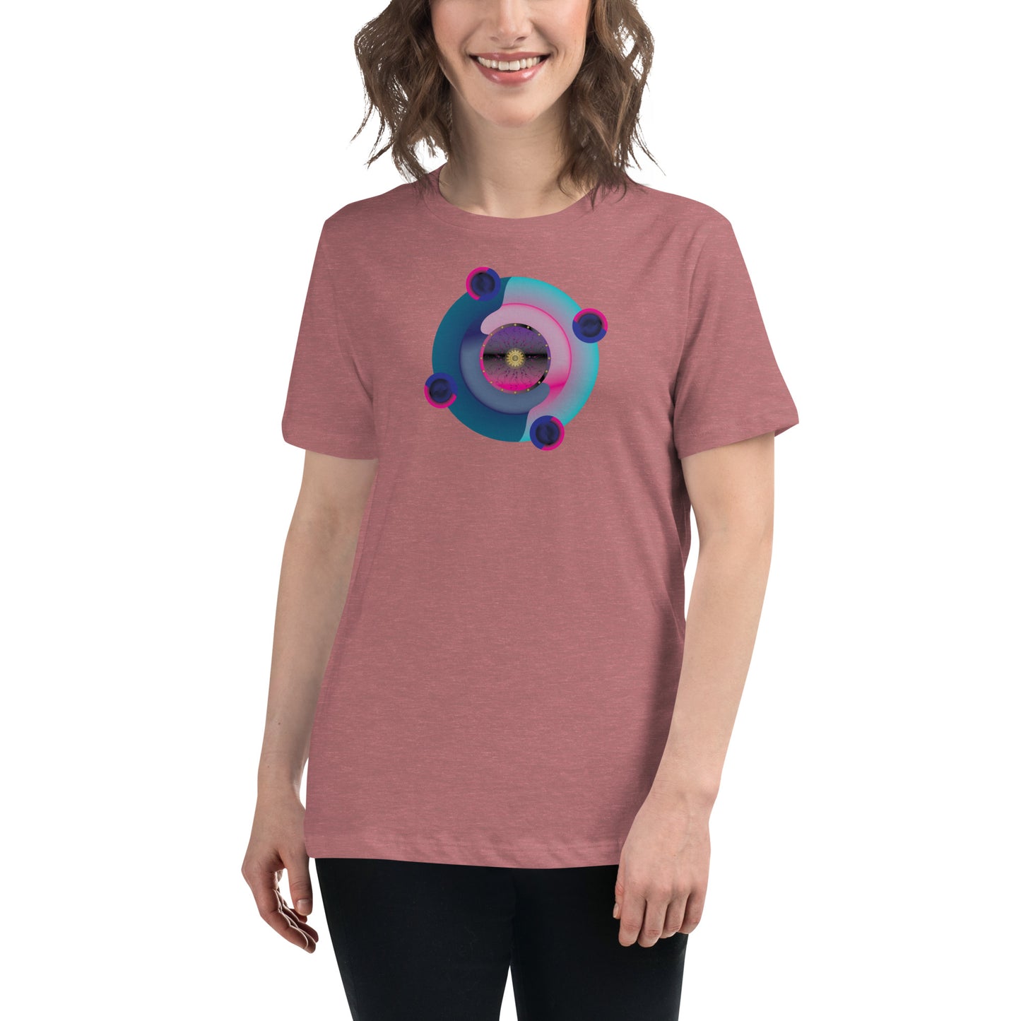 Women's Relaxed T-Shirt Kuklos 4301 Abstract Mandala - Pink - Aqua colors Free Shipping