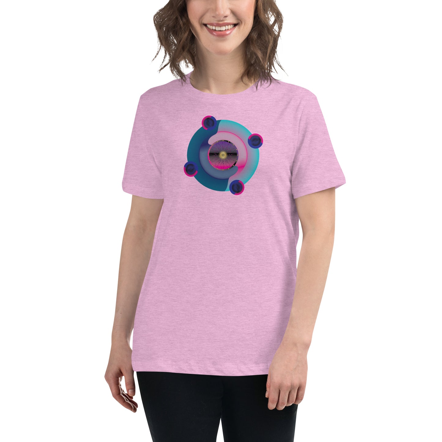 Women's Relaxed T-Shirt Kuklos 4301 Abstract Mandala - Pink - Aqua colors Free Shipping