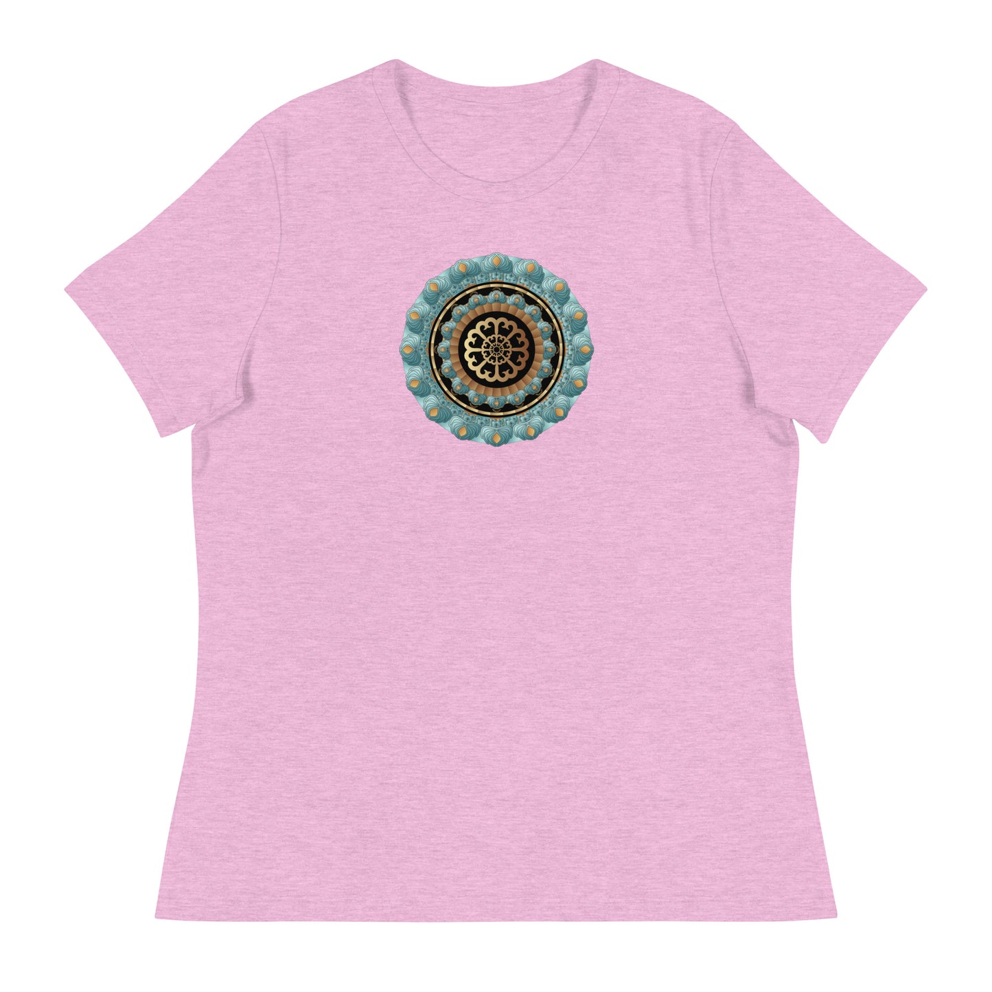 Women's Relaxed T-Shirt Kuklos No 4440 Mandala Aqua - Gold colors Free Shipping