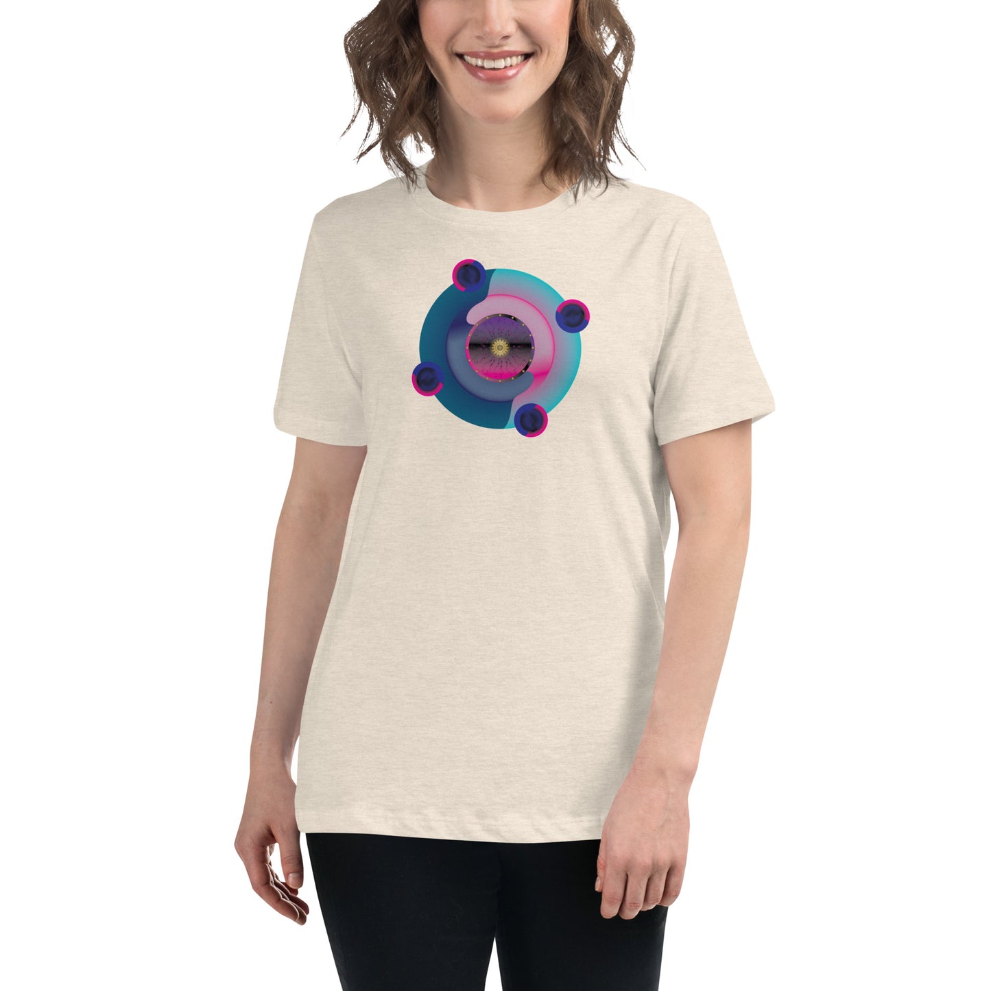 Women's Relaxed T-Shirt Kuklos 4301 Abstract Mandala - Pink - Aqua colors Free Shipping