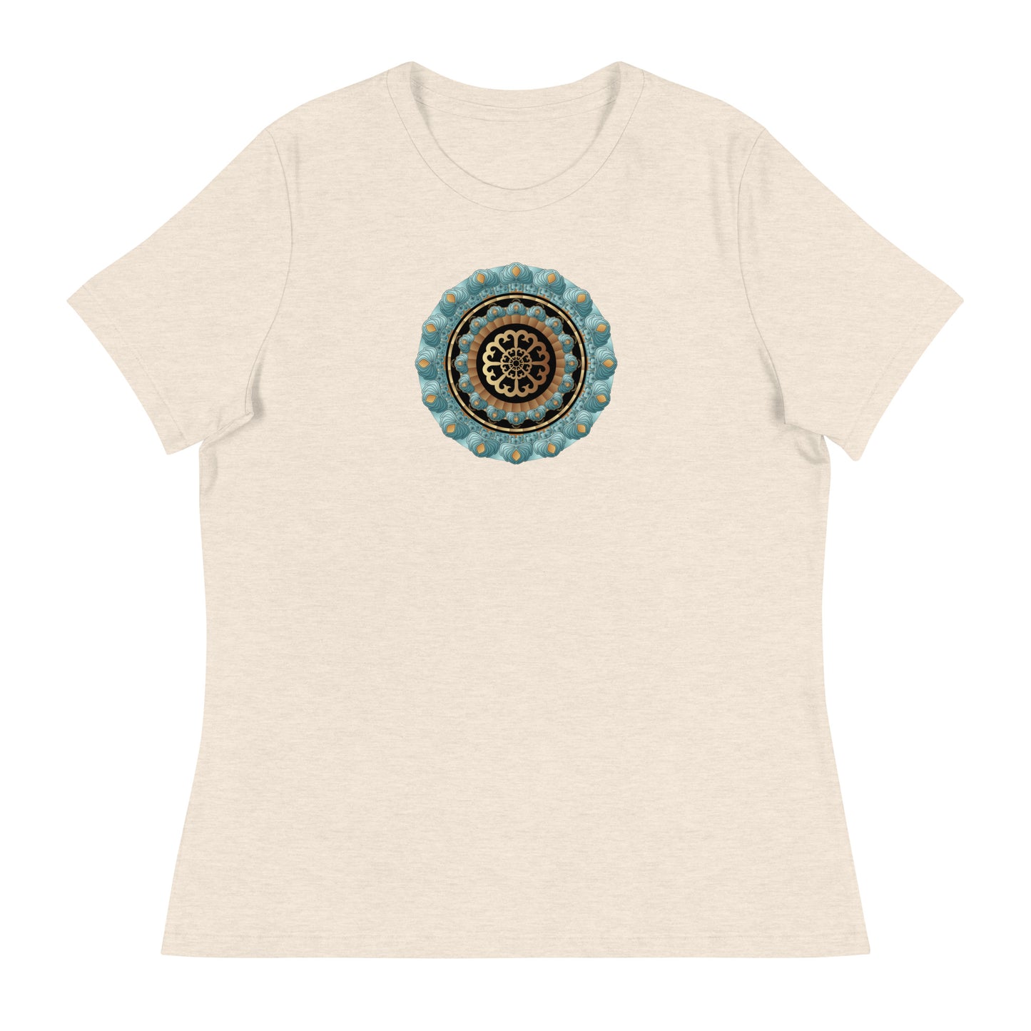 Women's Relaxed T-Shirt Kuklos No 4440 Mandala Aqua - Gold colors Free Shipping