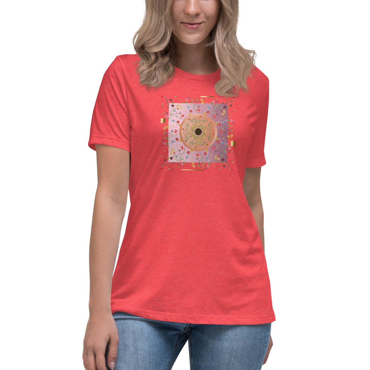 Women's Relaxed T-Shirt Kuklos 4390 Abstract Floral - Pink - Gold colors - Free Shipping