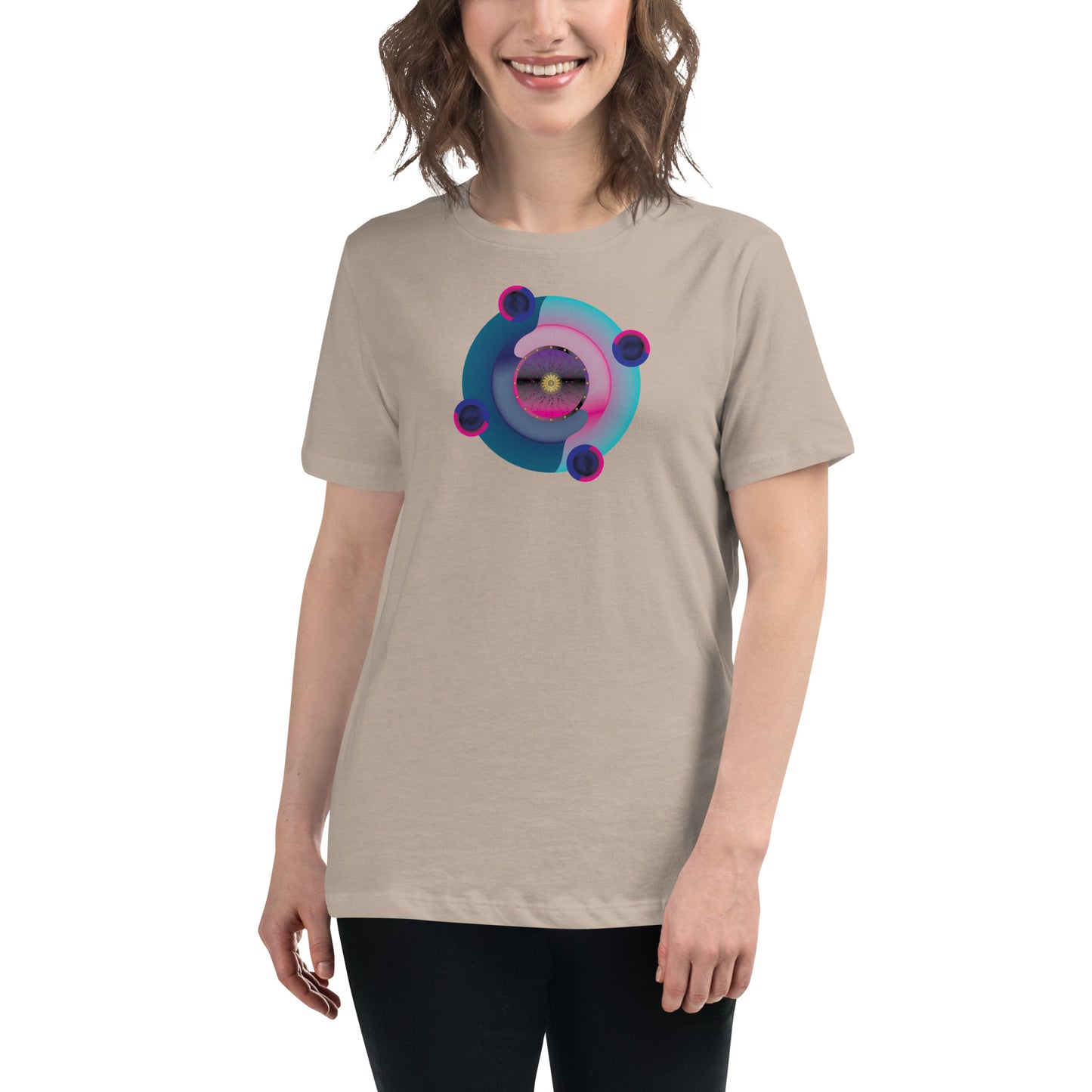 Women's Relaxed T-Shirt Kuklos 4301 Abstract Mandala - Pink - Aqua colors Free Shipping