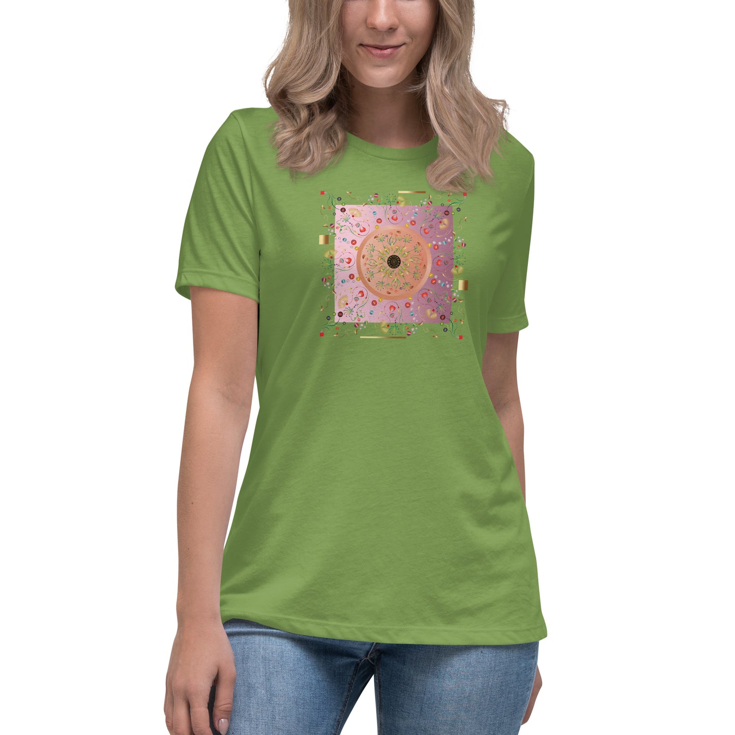 Women's Relaxed T-Shirt Kuklos 4390 Abstract Floral - Pink - Gold colors - Free Shipping