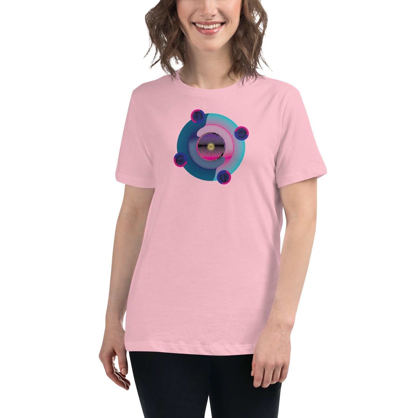 Women's Relaxed T-Shirt Kuklos 4301 Abstract Mandala - Pink - Aqua colors Free Shipping