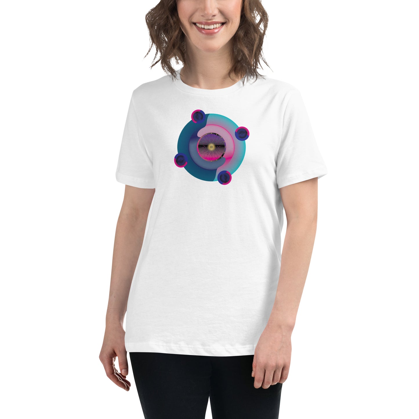 Women's Relaxed T-Shirt Kuklos 4301 Abstract Mandala - Pink - Aqua colors Free Shipping