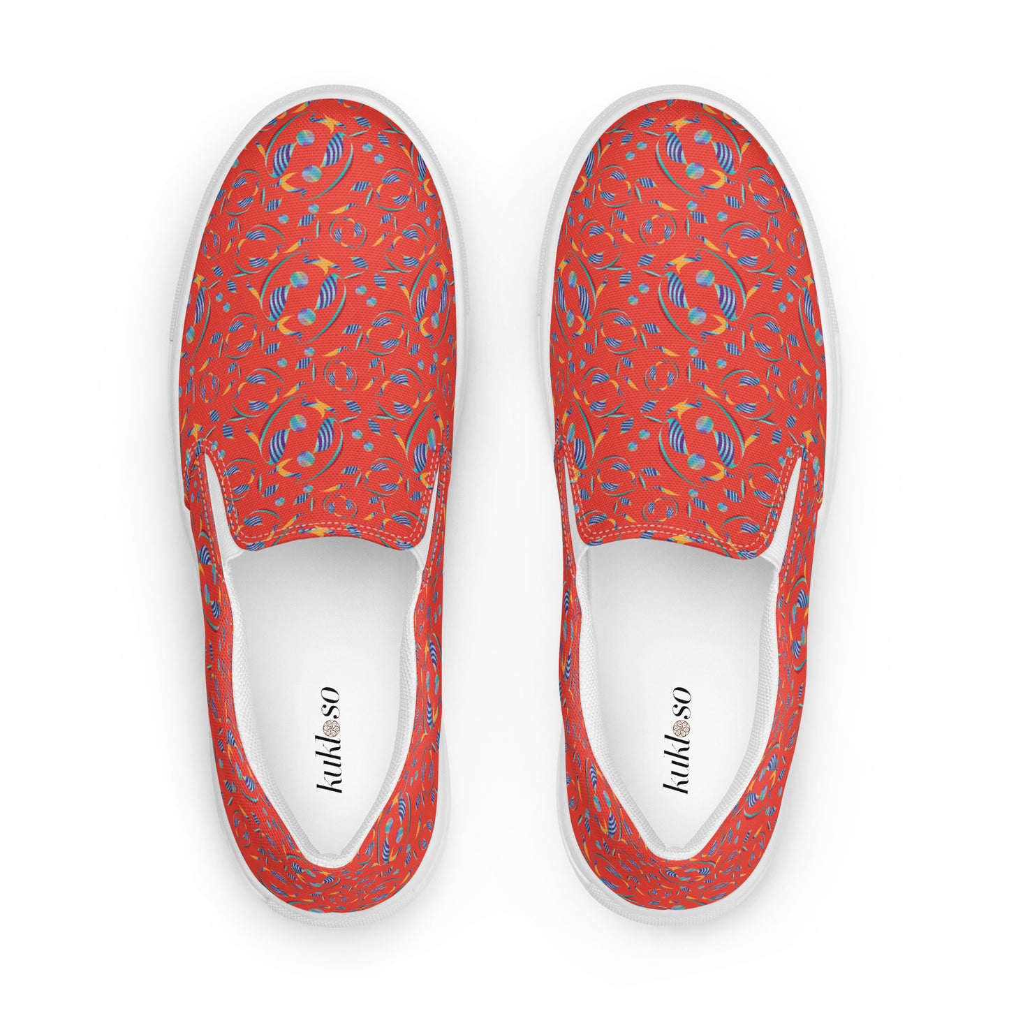 Women’s slip-on canvas shoes Kukloso Whimsical No 80 Quirky Shapes on Orange - Free Shipping
