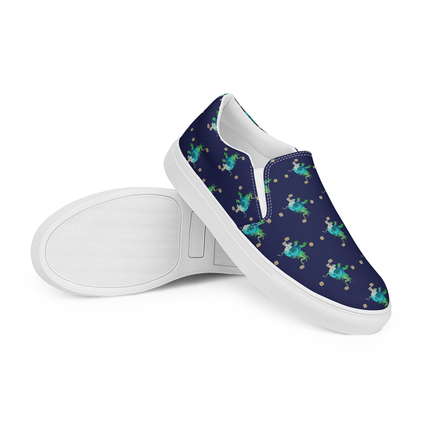 Women’s slip-on canvas shoes Kukloso Ganesha No 19 Aqua on Navy - Free Shipping