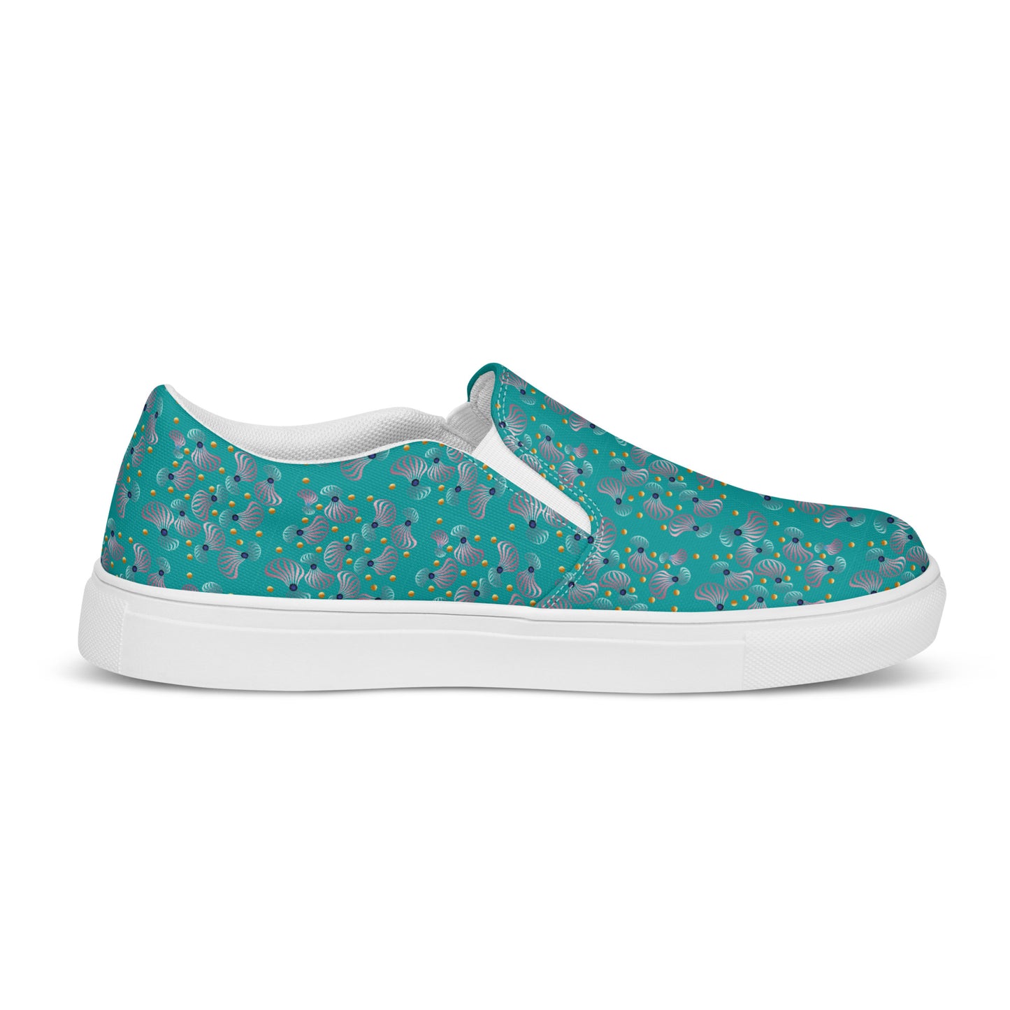Women’s slip-on canvas shoes Kukloso Whimsical No 83 Pink/Aqua/Navy Spirials on Turquoise - Free Shipping