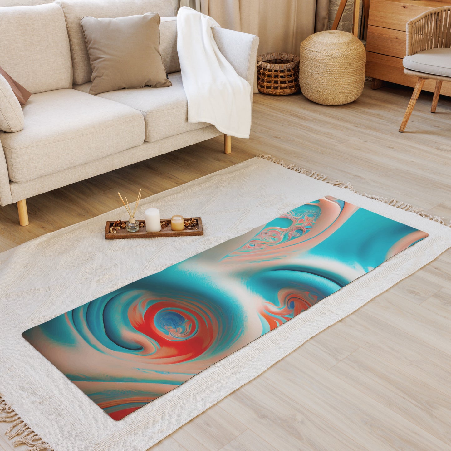 Yoga mat Kukloso No 4 Abstract Aqua - Red colors Free Shipping