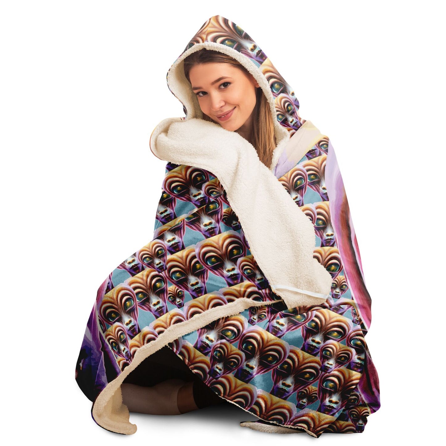 Hooded Blanket - AOP Kukloso Cubist Space Girls No 6 - Free Shipping