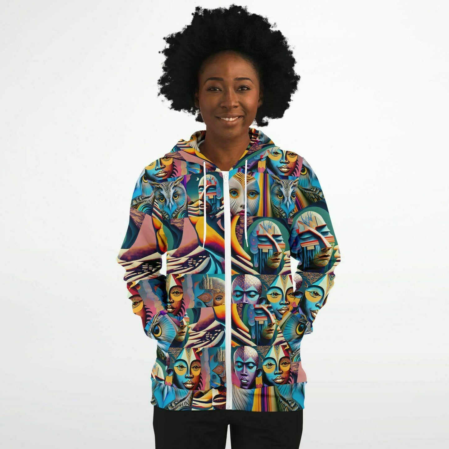 Fashion Zip-Up Hoodie - AOP Kukloso Cubist Faces No 33 - Free Shipping