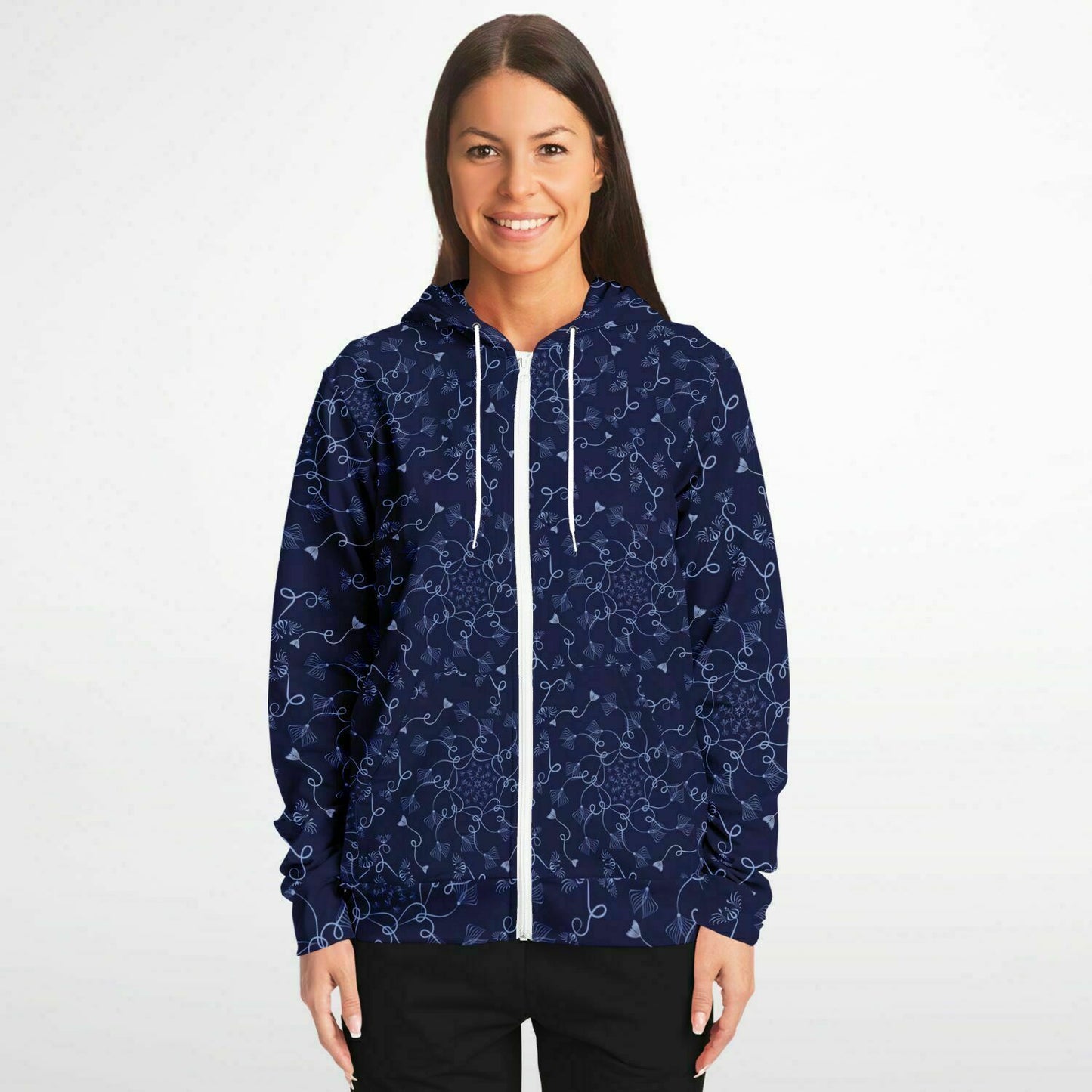 Fashion Zip-Up Hoodie - AOP  Kukloso Abstractical No 19 Periwinkle on Navy - Free Shipping