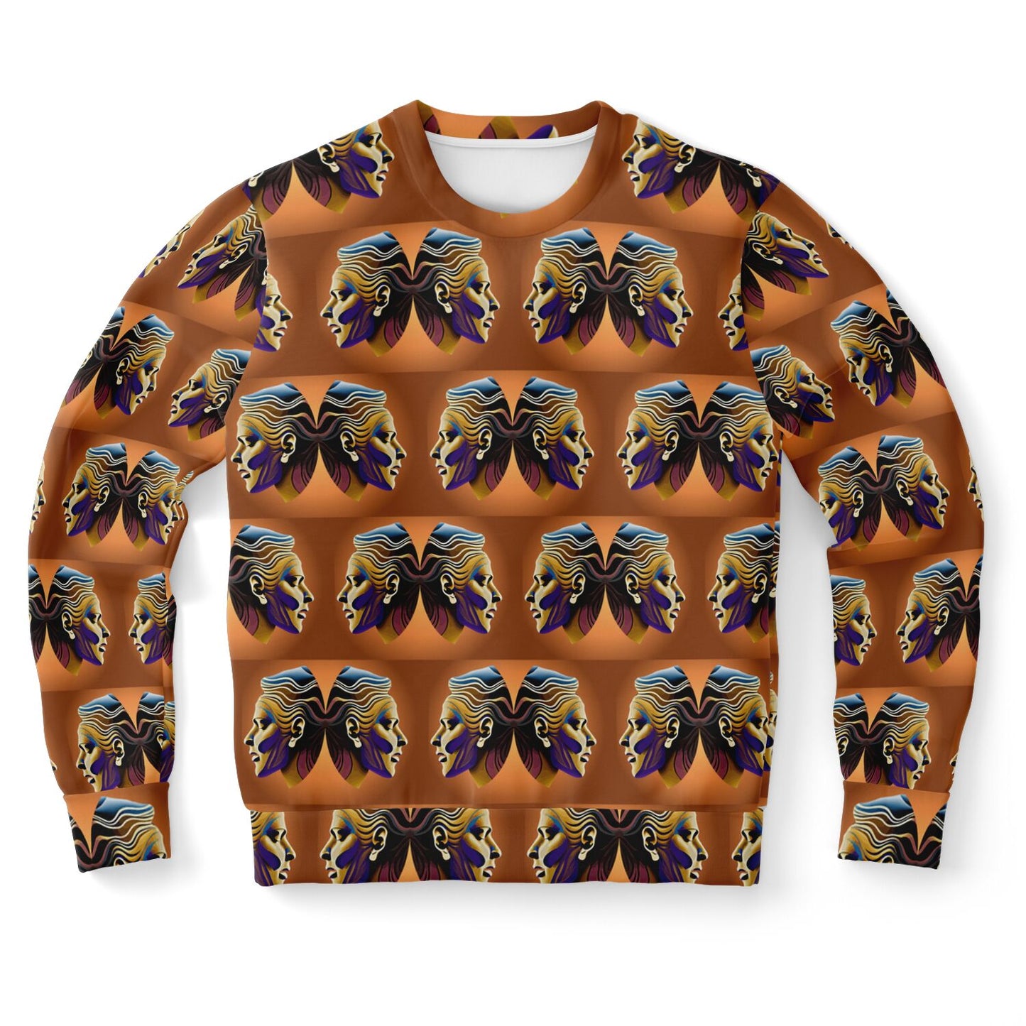 Athletic Sweatshirt - AOP Kukloso Cubist Faces No 3 Copper colors on Black - Free Shipping