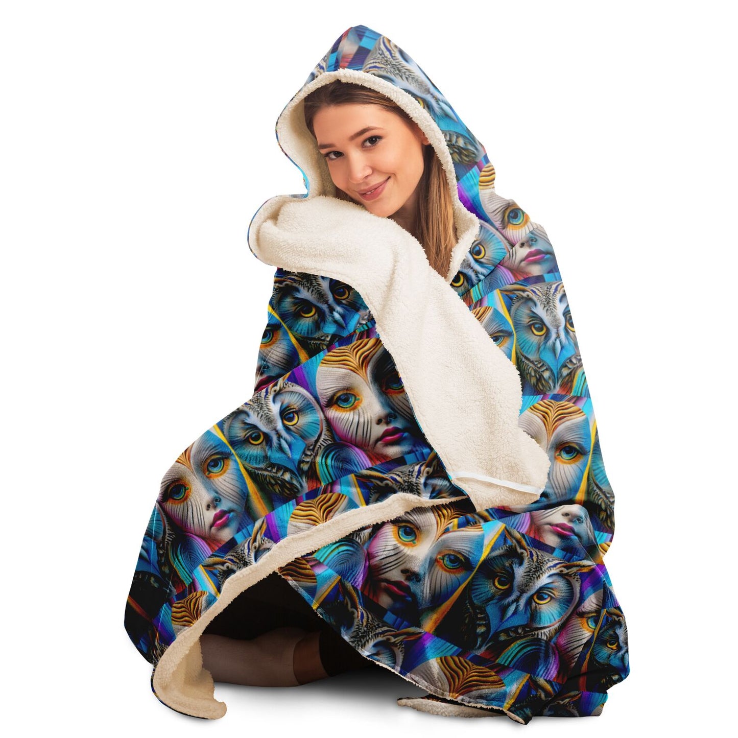 Hooded Blanket - AOP Kukloso Cubist Faces No 11 Small Pattern - Free Shipping