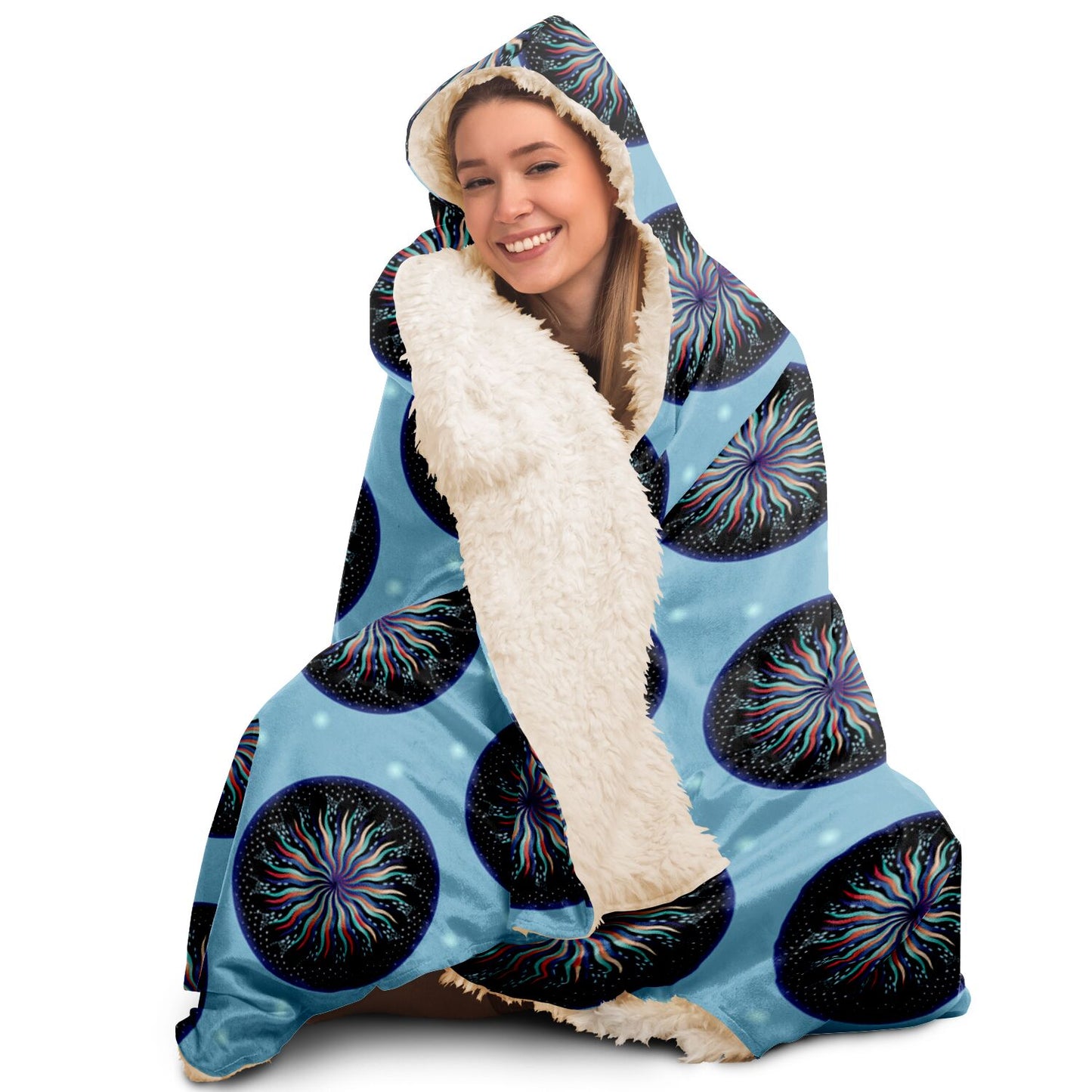 Hooded Blanket - AOP Mandala No 5 on Pale Blue