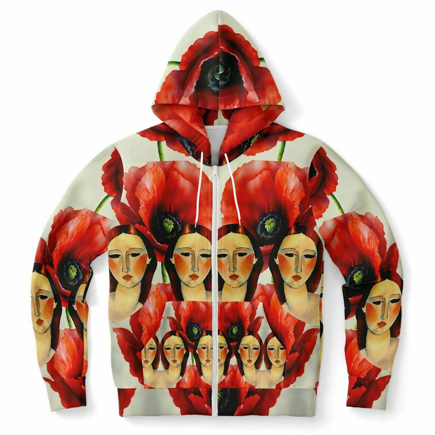 Fashion Zip-Up Hoodie - AOP Kukloso Modigliani meets the Red Poppies - Free Shipping