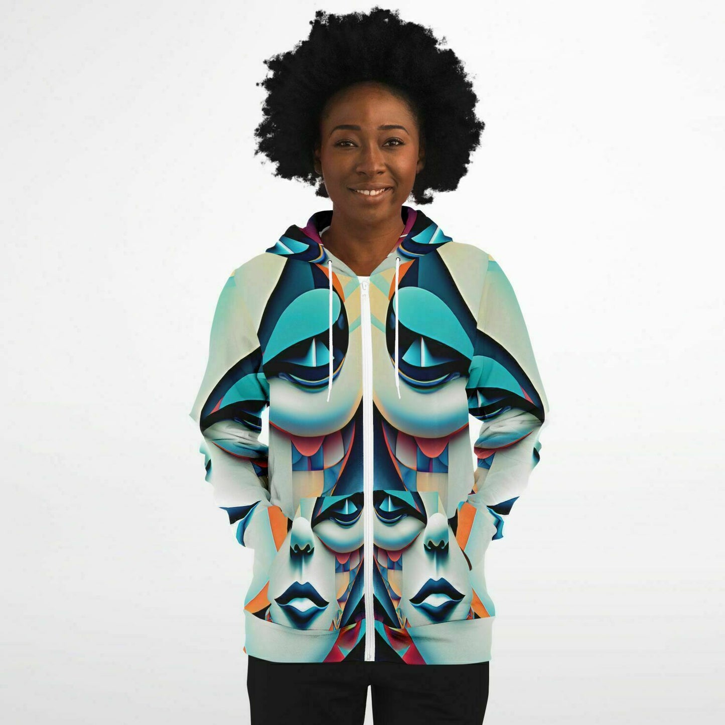 Fashion Zip-Up Hoodie - AOP  Kukloso Cubist Faces No 10 Multicolored - Free Shipping