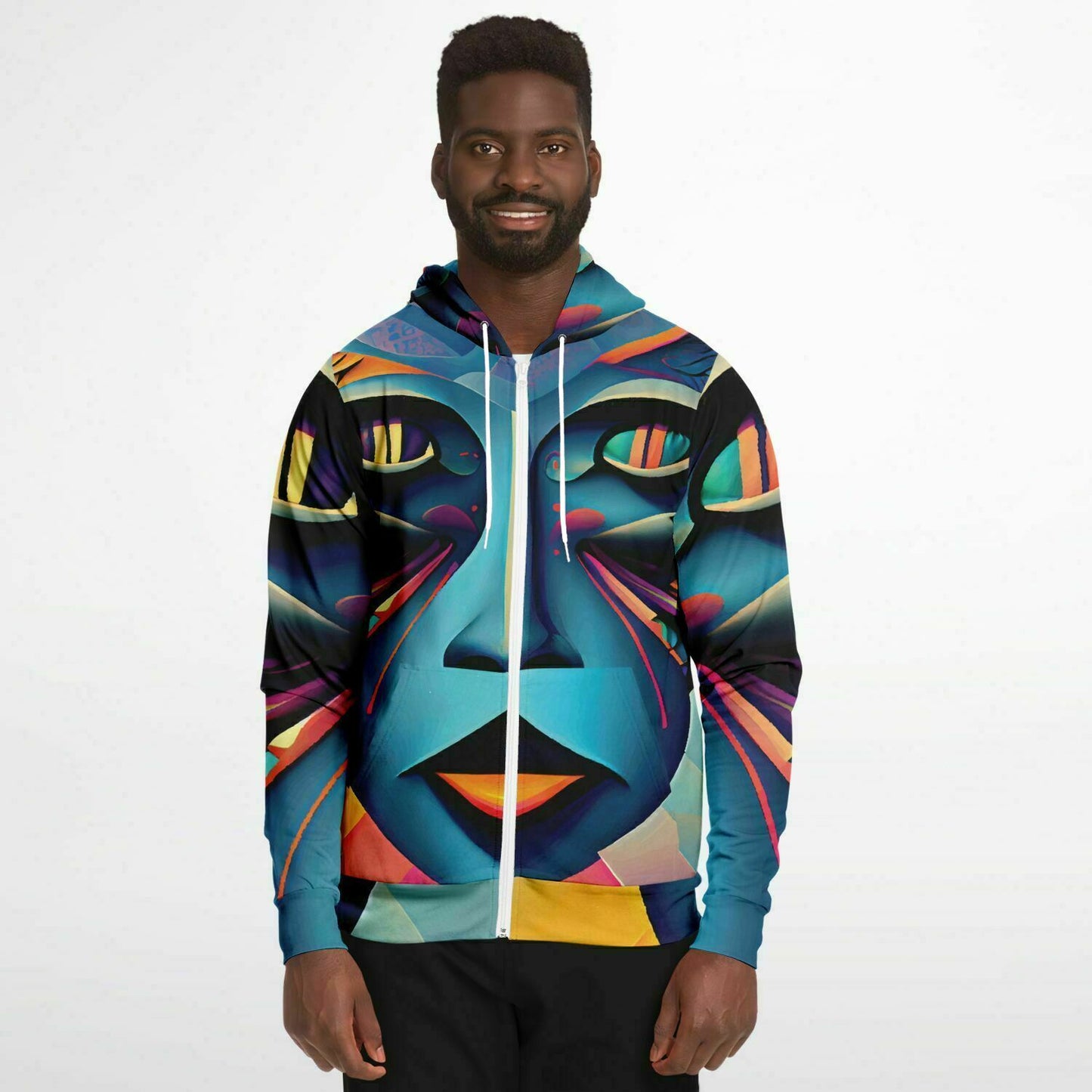 Fashion Zip-Up Hoodie - AOP Kukloso Cubist Faces No 10 - Free Shipping