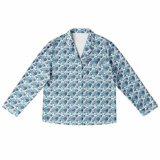 Women's Satin Pajamas - AOP Kukloso Abstractical No 96 Circle shapes Navy - Aqua - Free Shipping