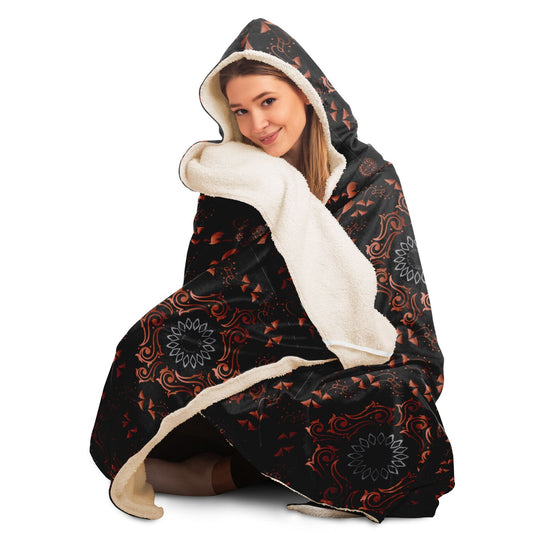 Hooded Blanket - AOP Kukloso Abstractical No 46 Copper Mandala on Black - Free Shipping