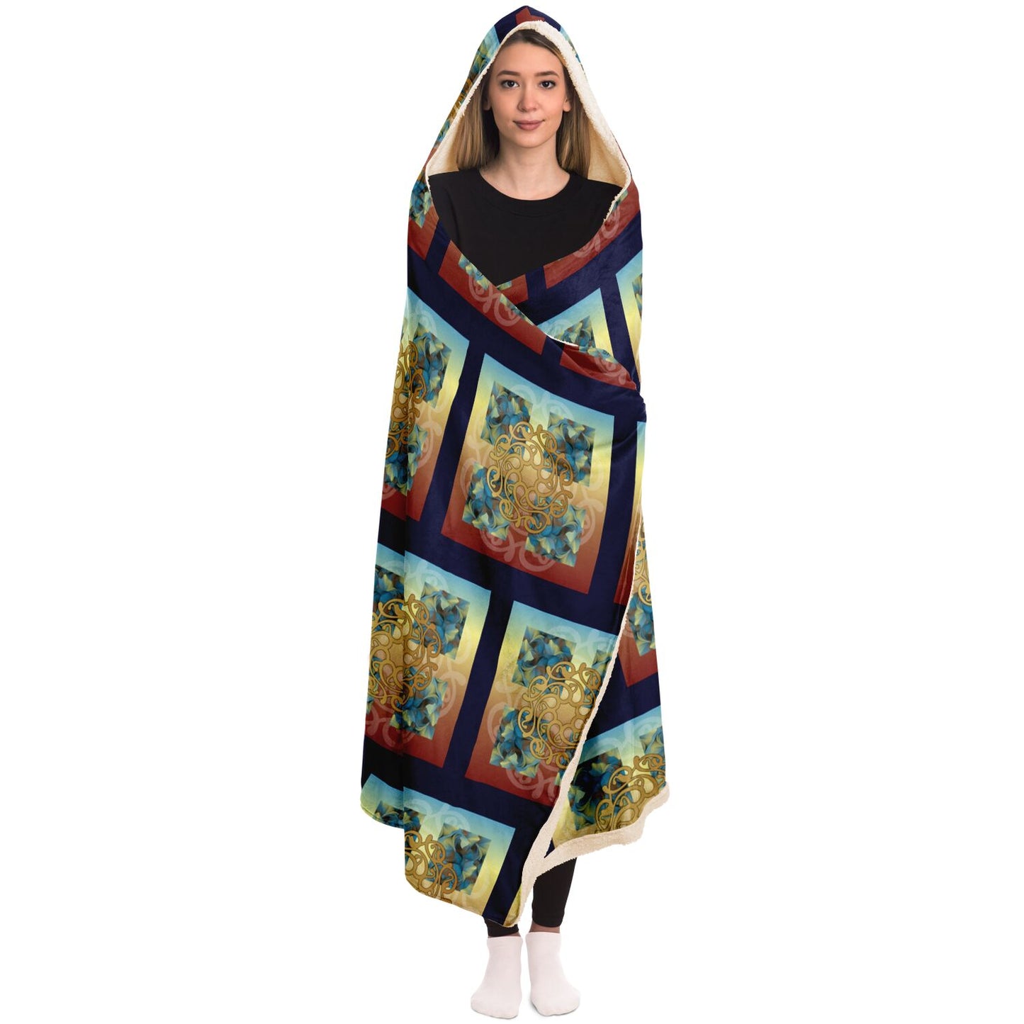 Hooded Blanket - AOP Kukloso Abstractical No 20  Abstract Pattern on Dark Navy - Free Shipping