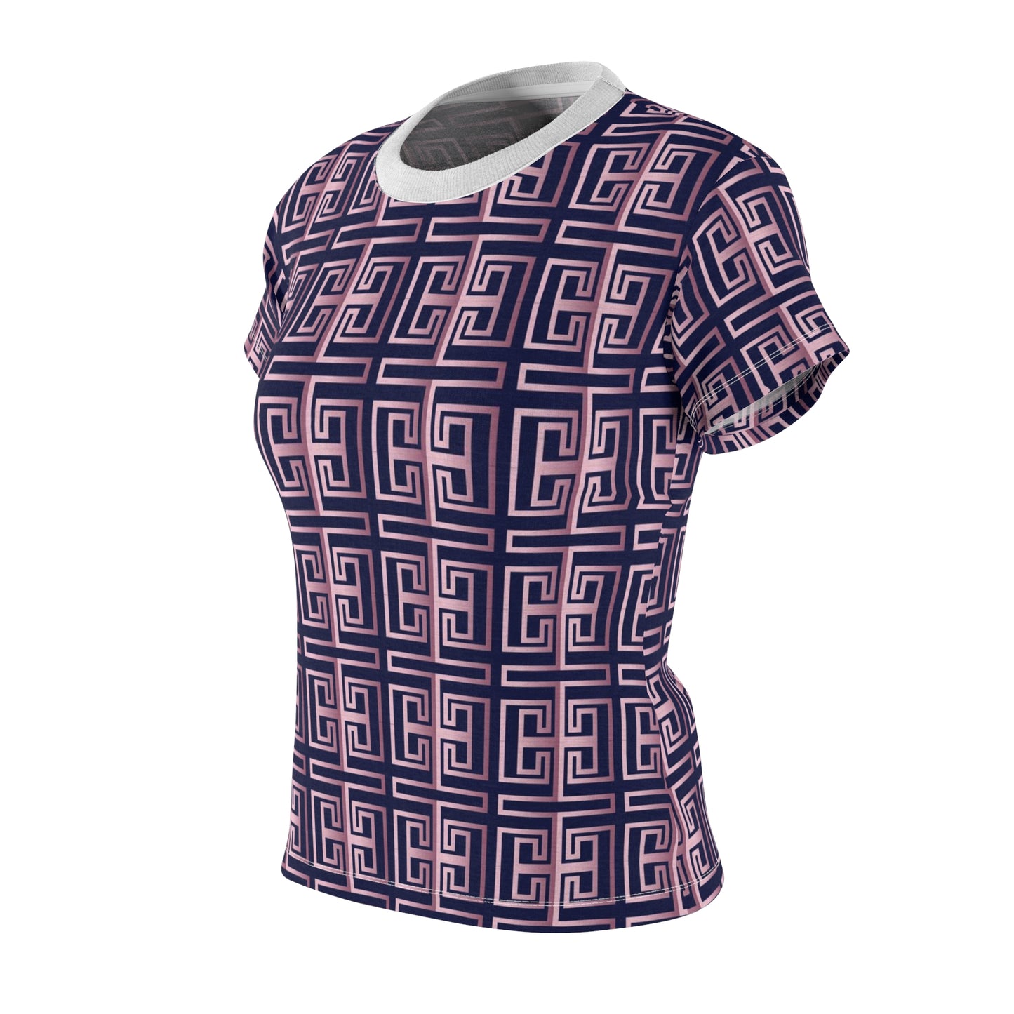 Women's Cut & Sew Tee (AOP) Kukloso Greek Border No 9 Pink on Navy - Free Shipping