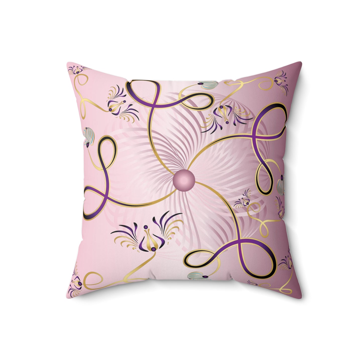 Spun Polyester Square Pillow Kukloso Whimsical No 25 White & Pink - Free Shipping