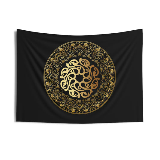 Indoor Wall Tapestries Kukloso Mandala Decorata No 119 Gold on Black  Free Shipping