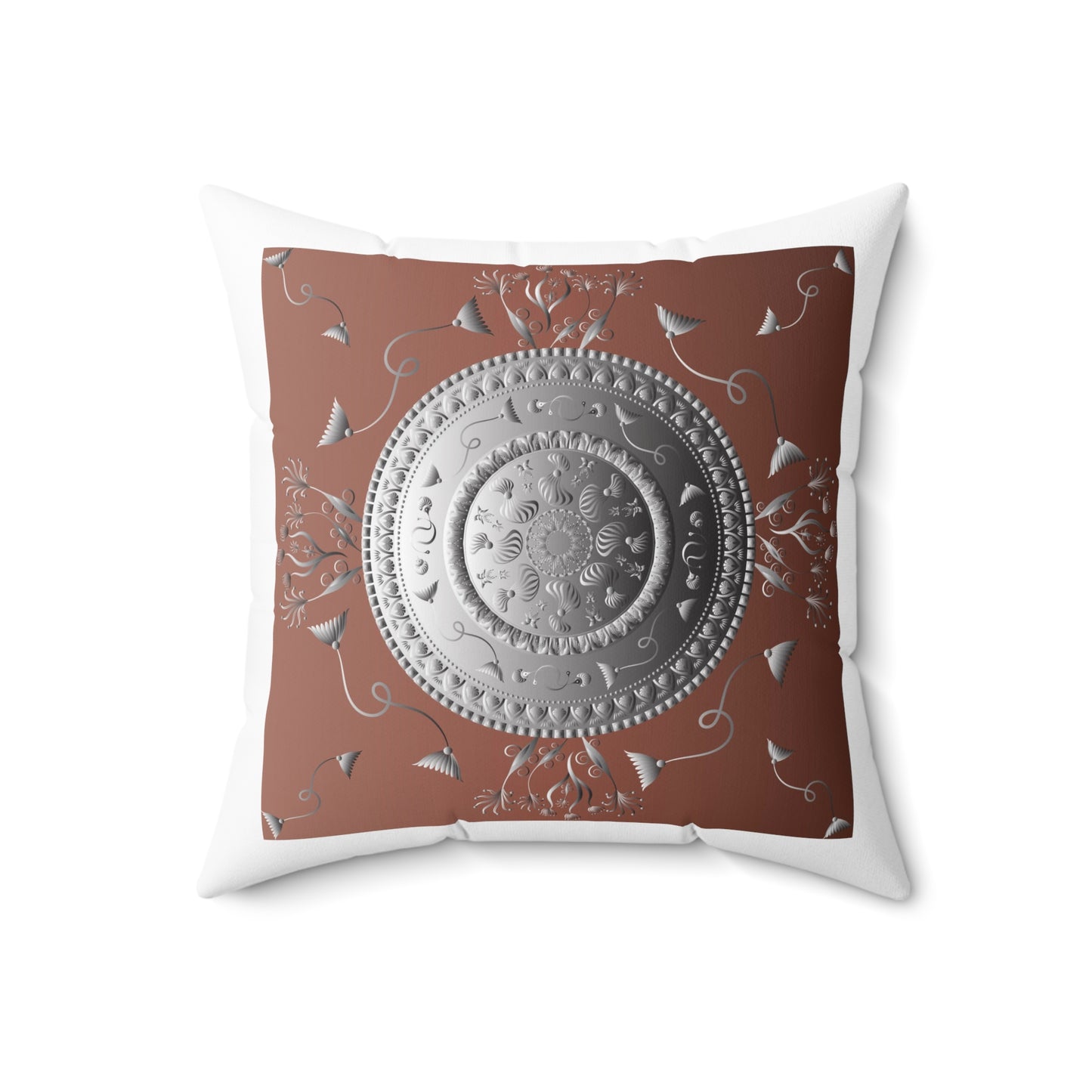 Spun Polyester Square Pillow Kukloso Mandala No 151 Silver/Cocoa & Gold/Gold - Free Shipping