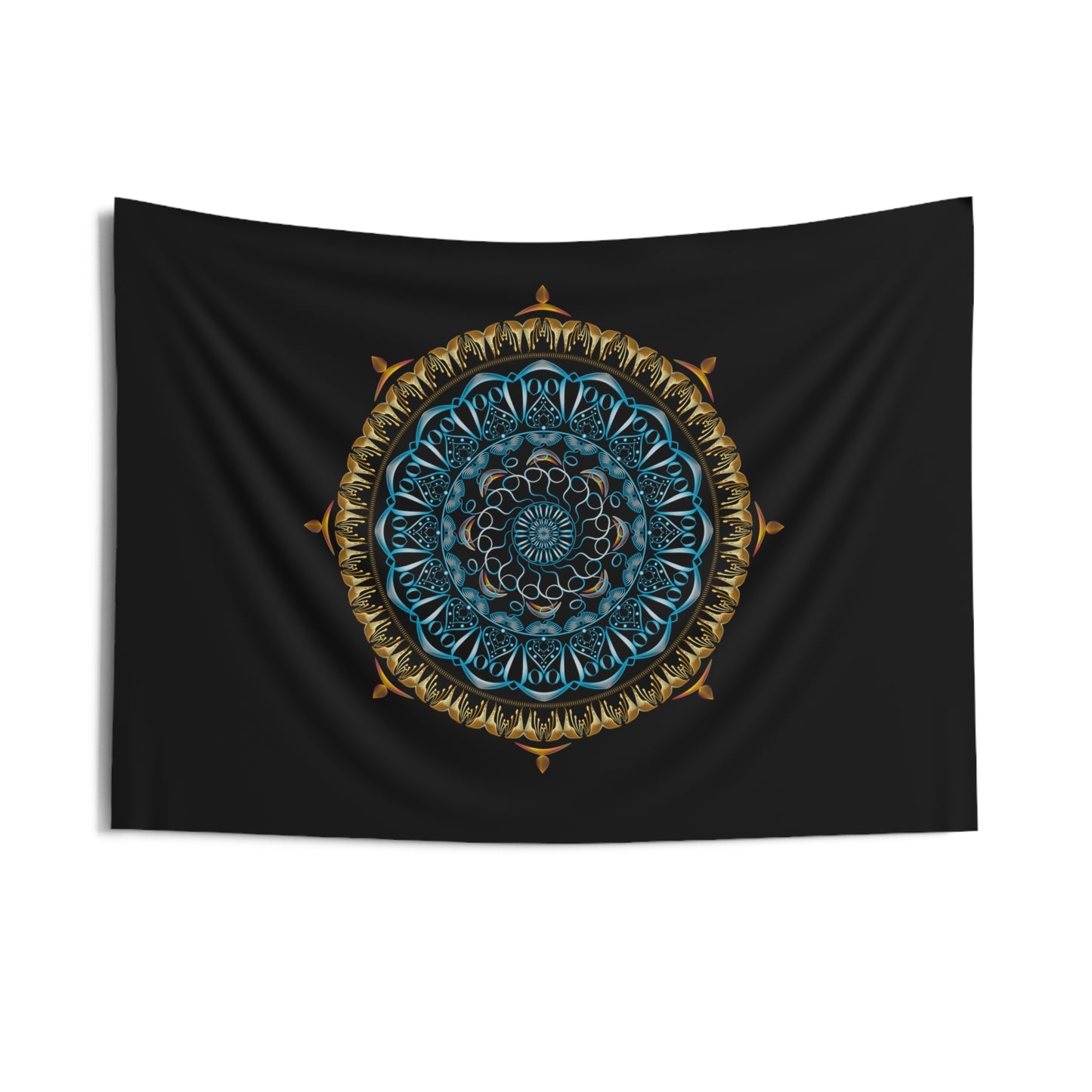 Indoor Wall Tapestries Kukloso Kuklos No 4341 Aqua, Gold Mandala - Free Shipping