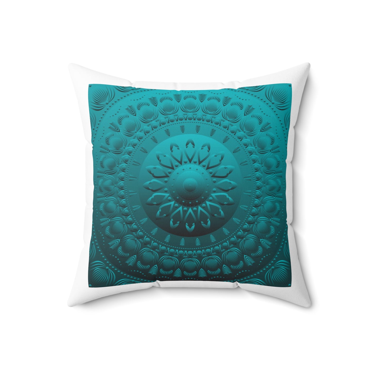 Spun Polyester Square Pillow  Kukloso Mandala No 113 Blue-Green/ Copper - Free Shipping