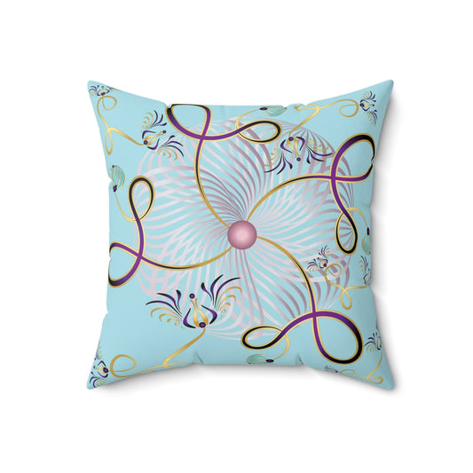 Spun Polyester Square Pillow Kukloso Whimsical No 25 Aqua & Yellow - Free Shipping