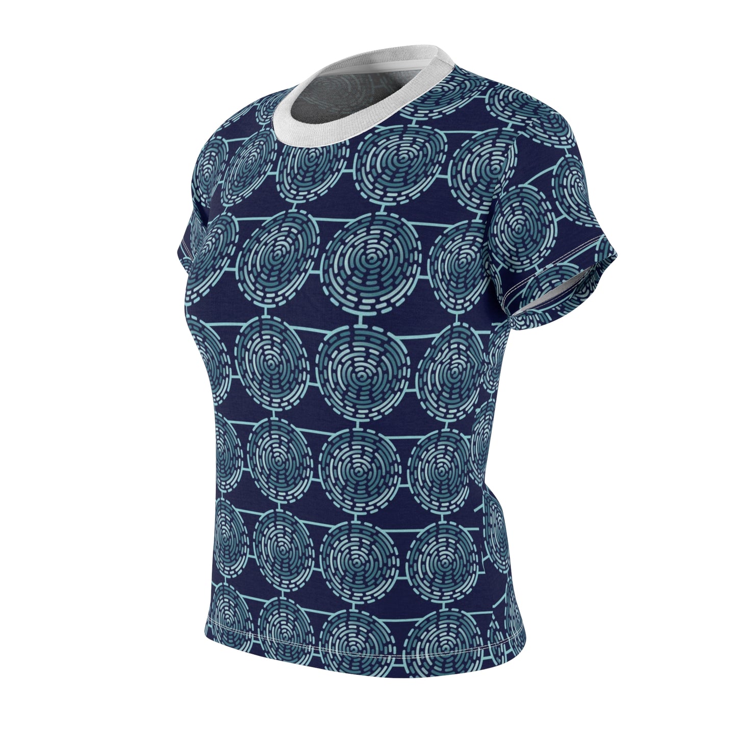 Women's Cut & Sew Tee (AOP) Kukloso Whimsical No 68 Aqua Circles on Navy - Free Shipping