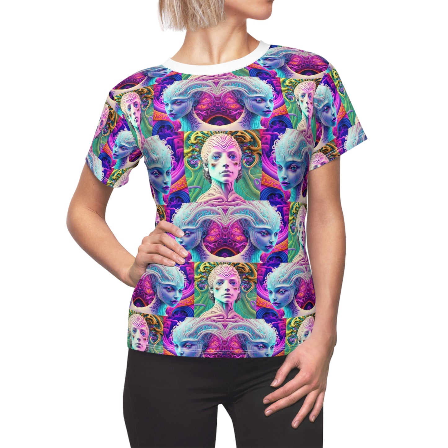 Women's Cut & Sew Tee (AOP) Kukloso Space Face No 5 - Free Shipping