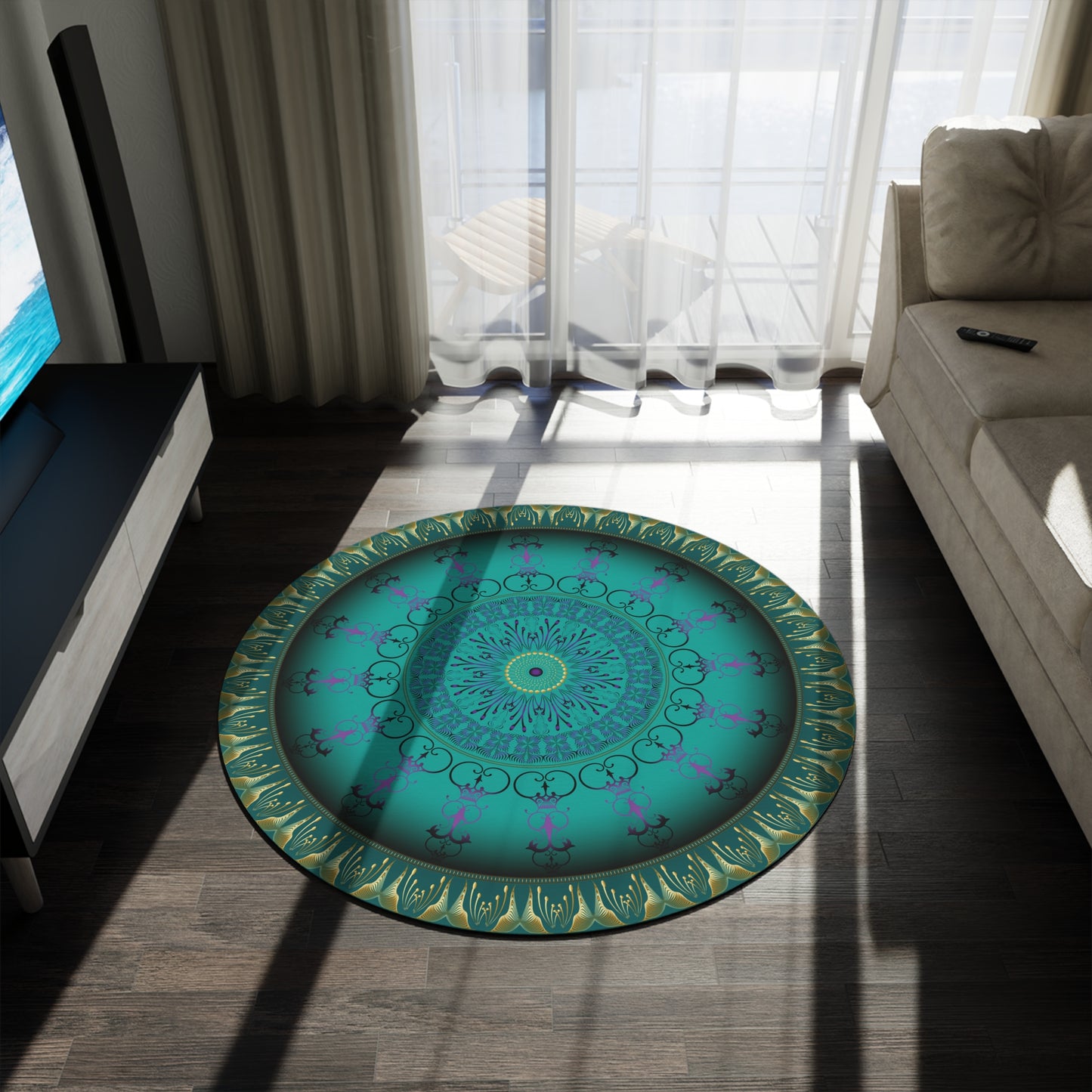 Round Rug Kukloso No 4305 Mandala Viridian Green Free Shipping