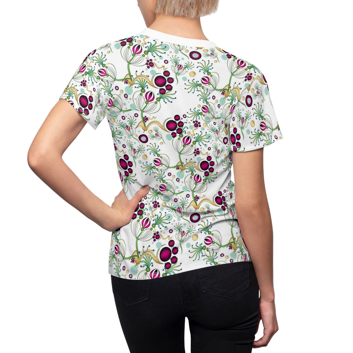 Women's Cut & Sew Tee (AOP) Kukloso Melange de fleur No 64 Multicolored on White - Free Shipping