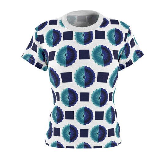 Women's Cut & Sew Tee (AOP) Kukloso AG No 29 Navy & Aqua Shapes on White - Free Shipping