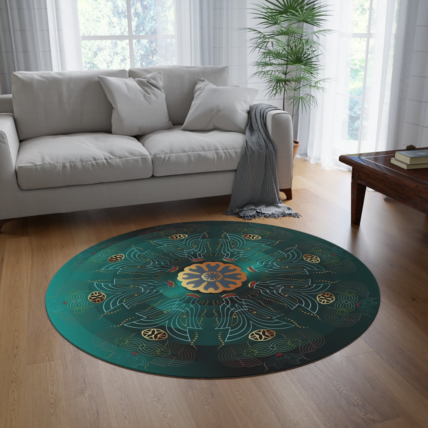 Round Rug Kukloso No 4477 Mandala Viridian Green Free Shipping