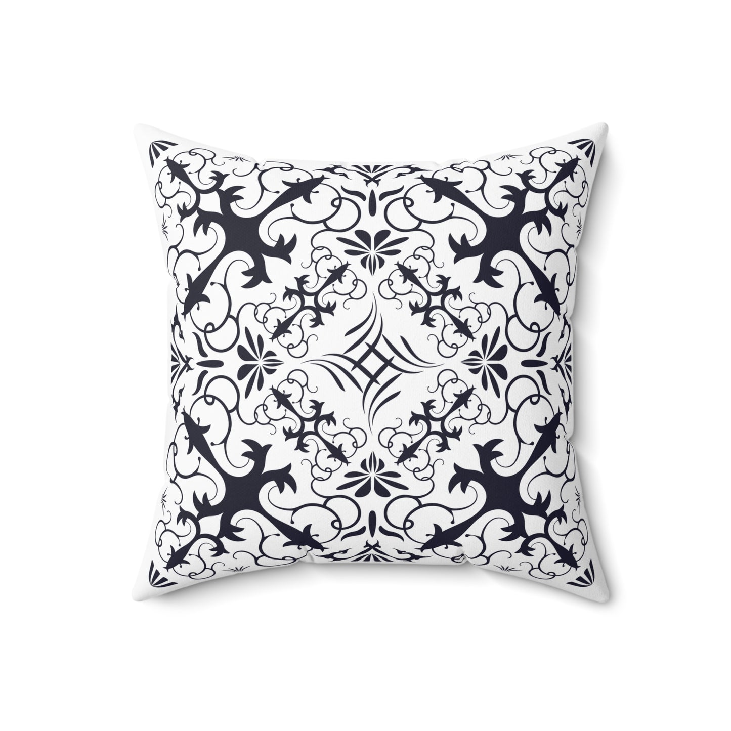 Spun Polyester Square Pillow Kukloso MD Abstract forms No 45 Navy & White - Free Shipping