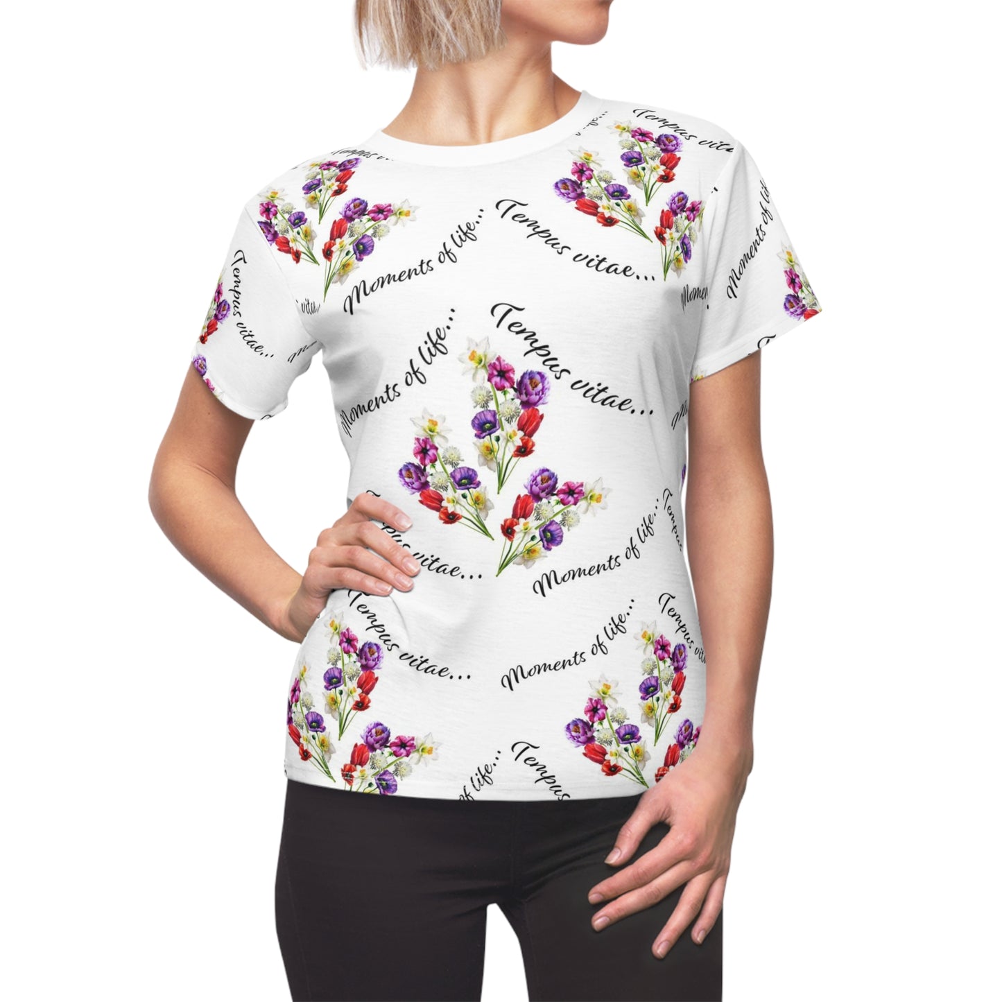 Women's Cut & Sew Tee (AOP) Kukloso 'Moments of Life' large Pattern on White - Free Shipping